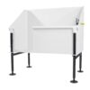 White utility or grooming tub with high back and side splashes, four black adjustable legs, a faucet with a spout and handle on the back right corner, designed for bathing pets or washing large items.