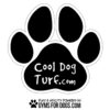 The Dog Park Paw Sign (36" W x 36" H) features a black paw print with "Cool Dog Turf.com" inside and "Play & Agility Powered by GYMS FOR DOGS.COM" below, along with a smaller paw print icon.